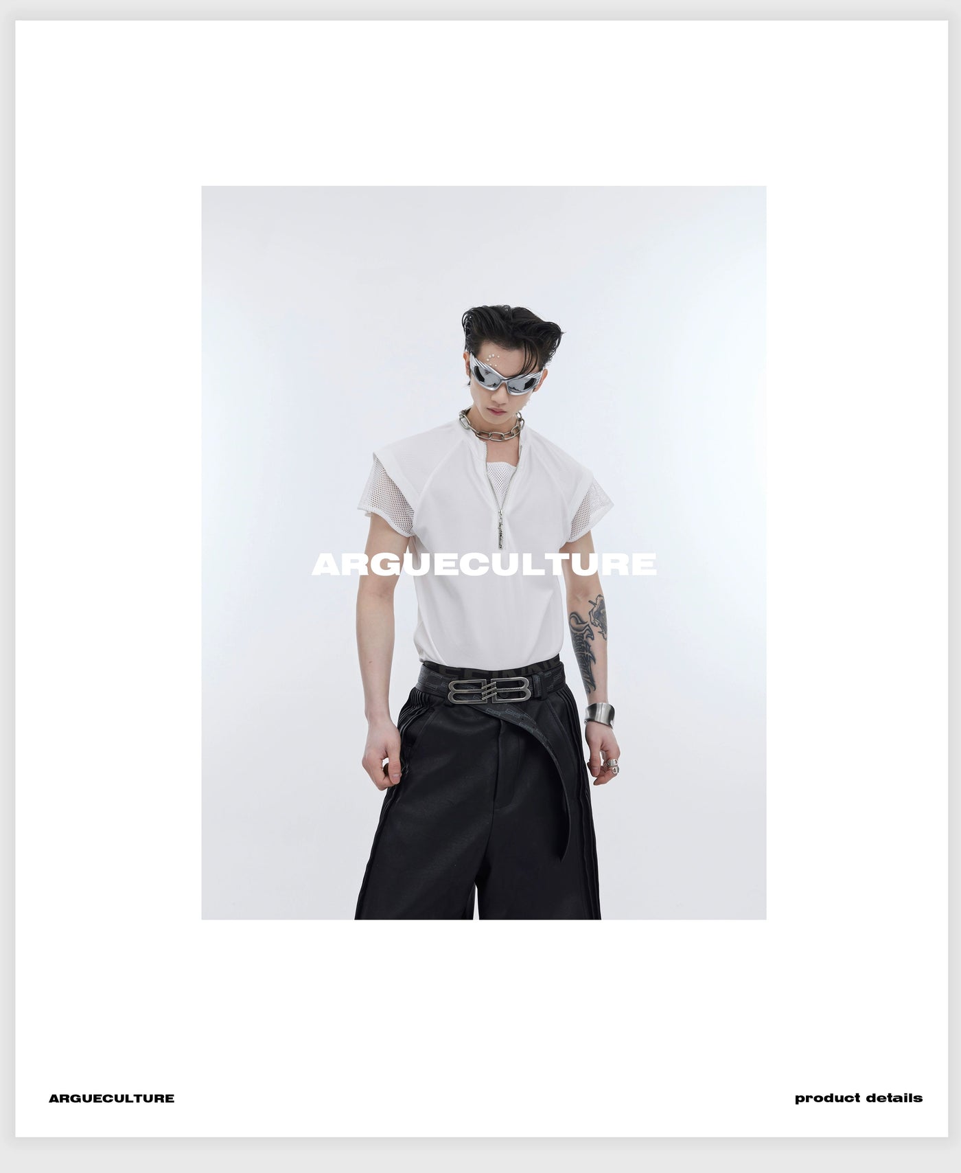 Mesh Sleeve Half-Zipped Shirt