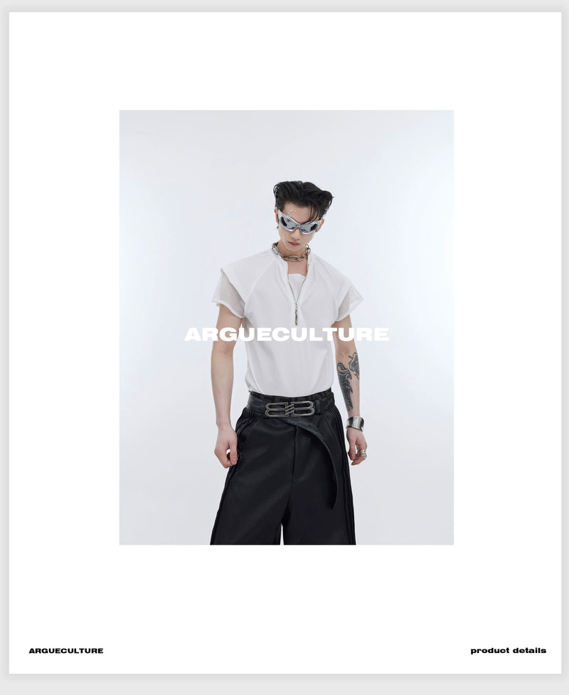 Mesh Sleeve Half-Zipped Shirt