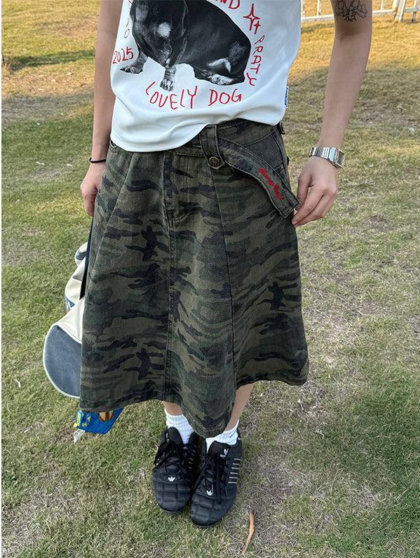 Washed Camouflage Skirt
