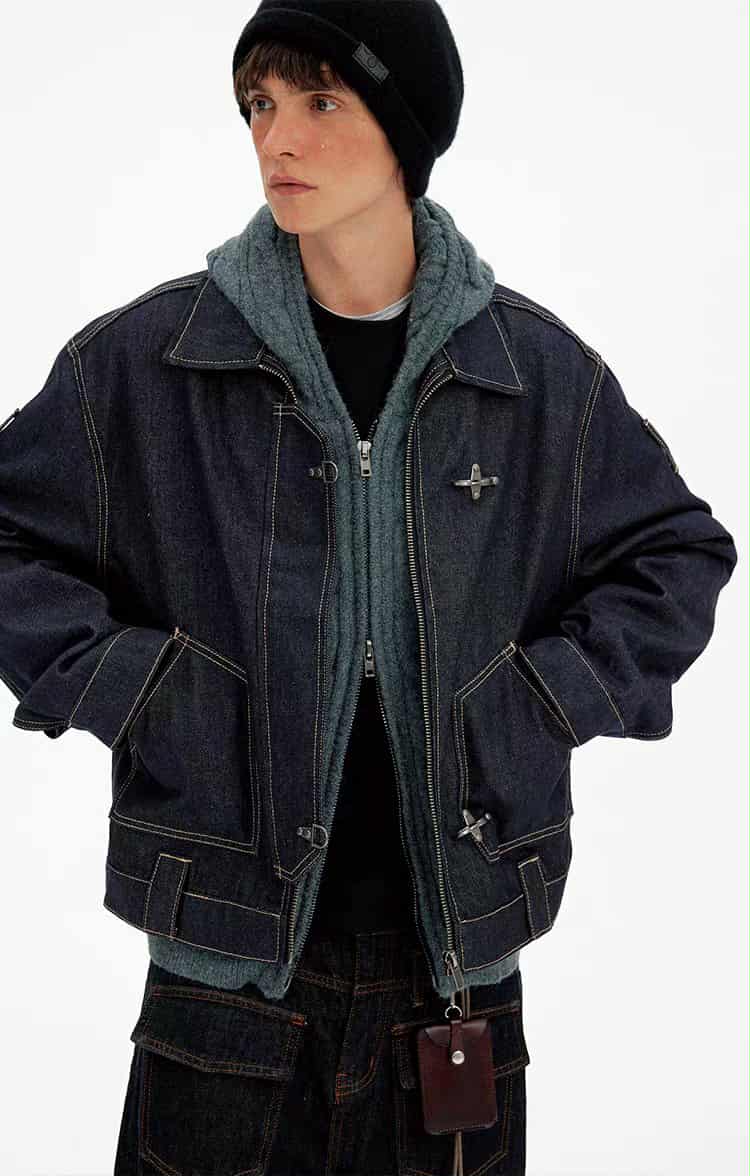 Topstitched Fireman Clasp Denim Jacket