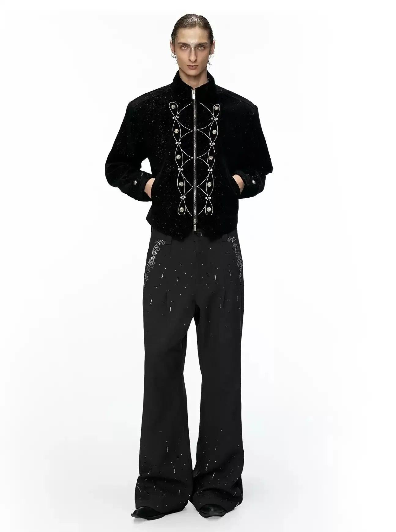 Rhinestone Detail Flared Pants