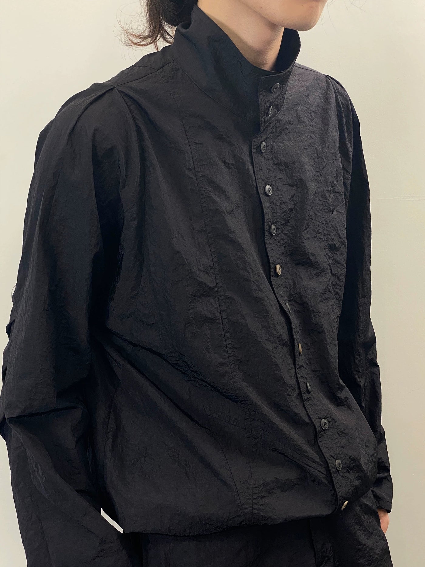 Stand Up Collar Buttoned Long Sleeve Shirt