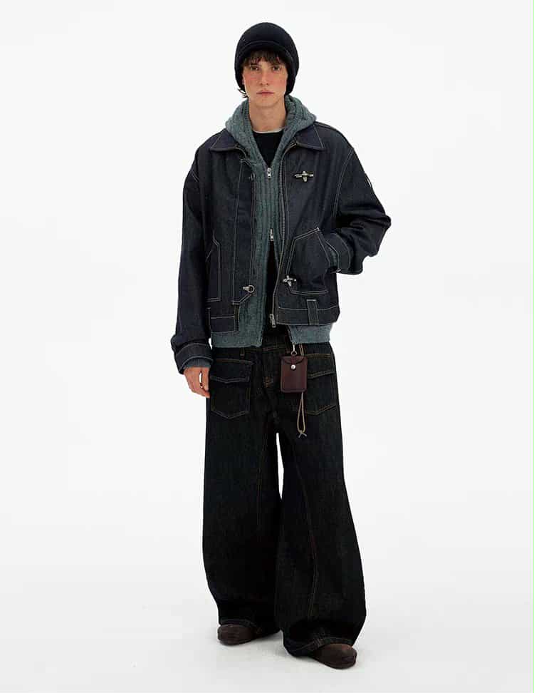 Topstitched Fireman Clasp Denim Jacket