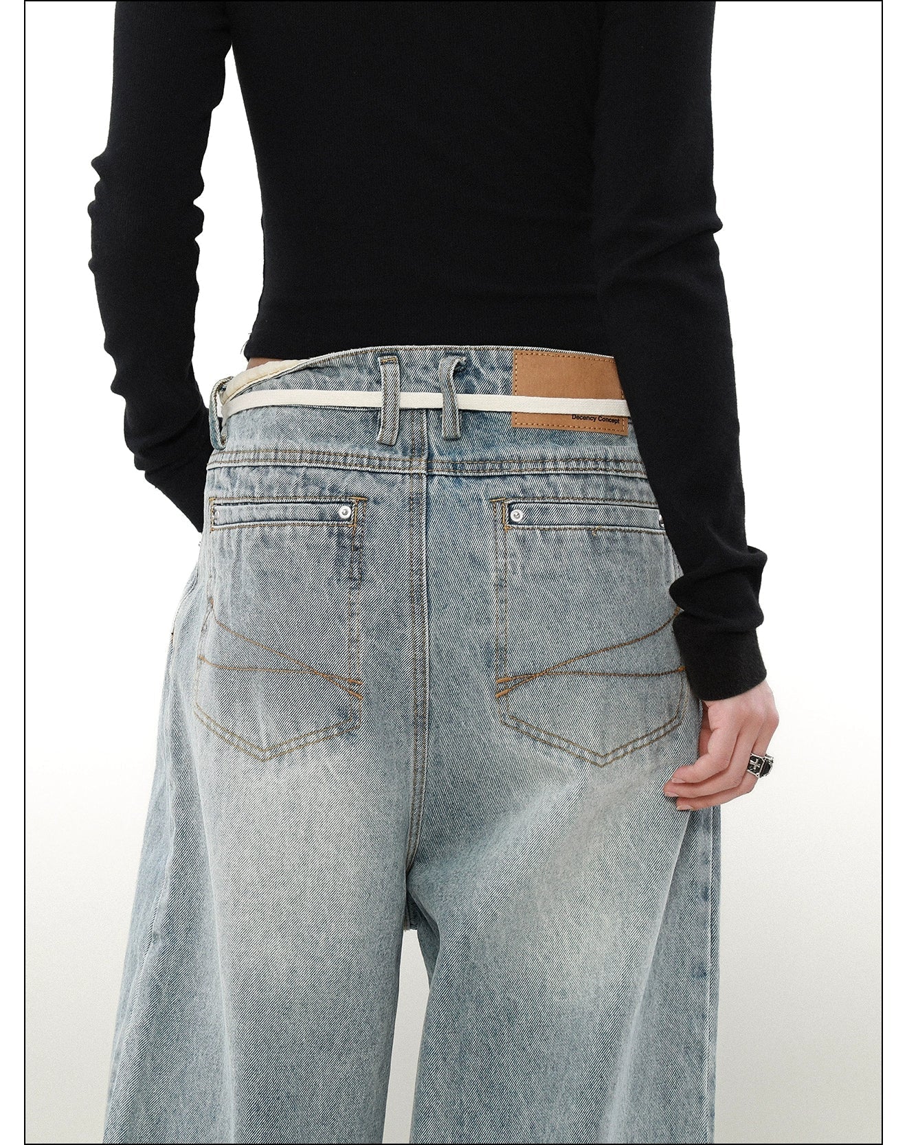 Washed Waist String Jeans