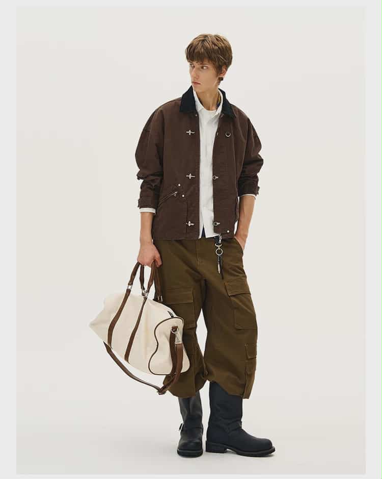 Contrast Collar Fireman Clasp Jacket