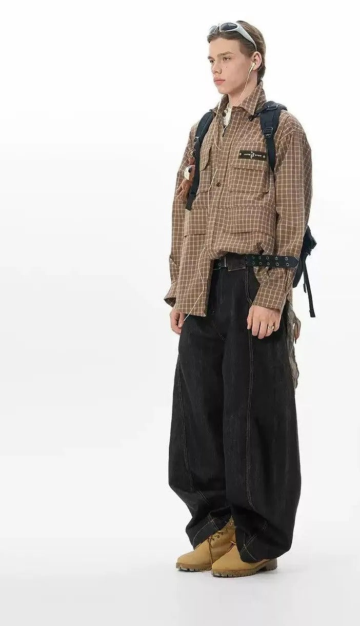 Structured Side Pockets Barrel Jeans