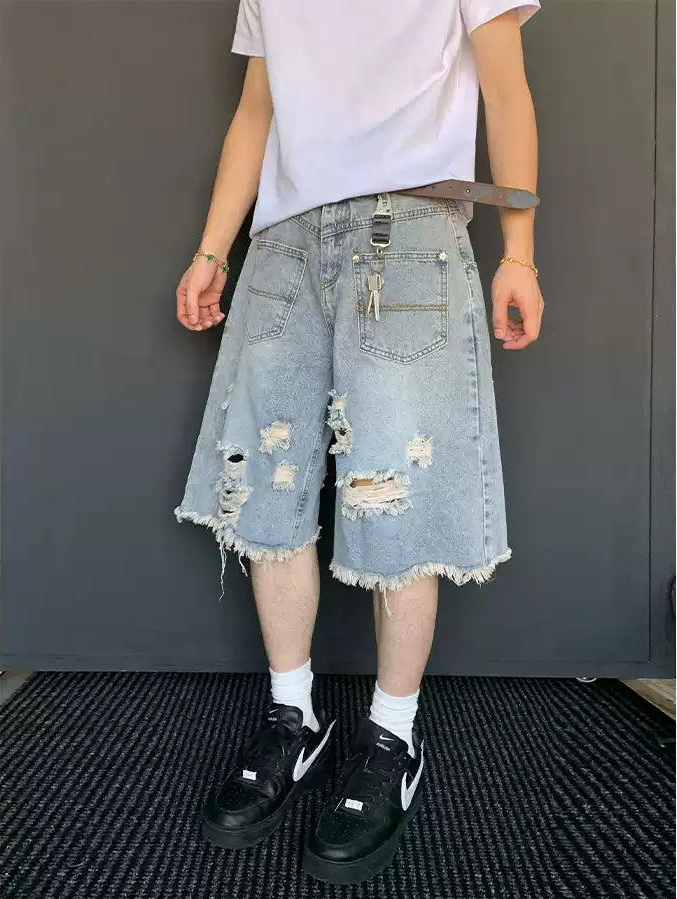 Front Pockets Distressed Denim Shorts
