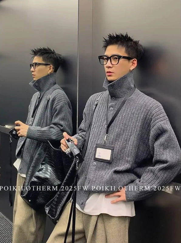 Textured Collar & Button Sweater