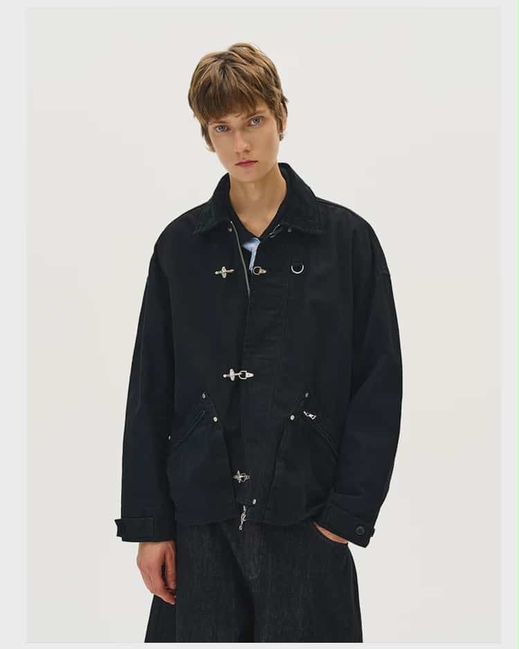 Contrast Collar Fireman Clasp Jacket