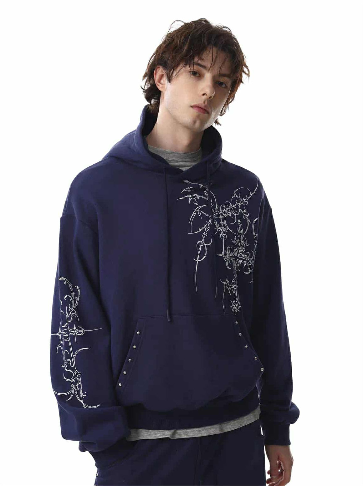 Gothic Graphic Print Hoodie & Drawstring Sweatpants Set