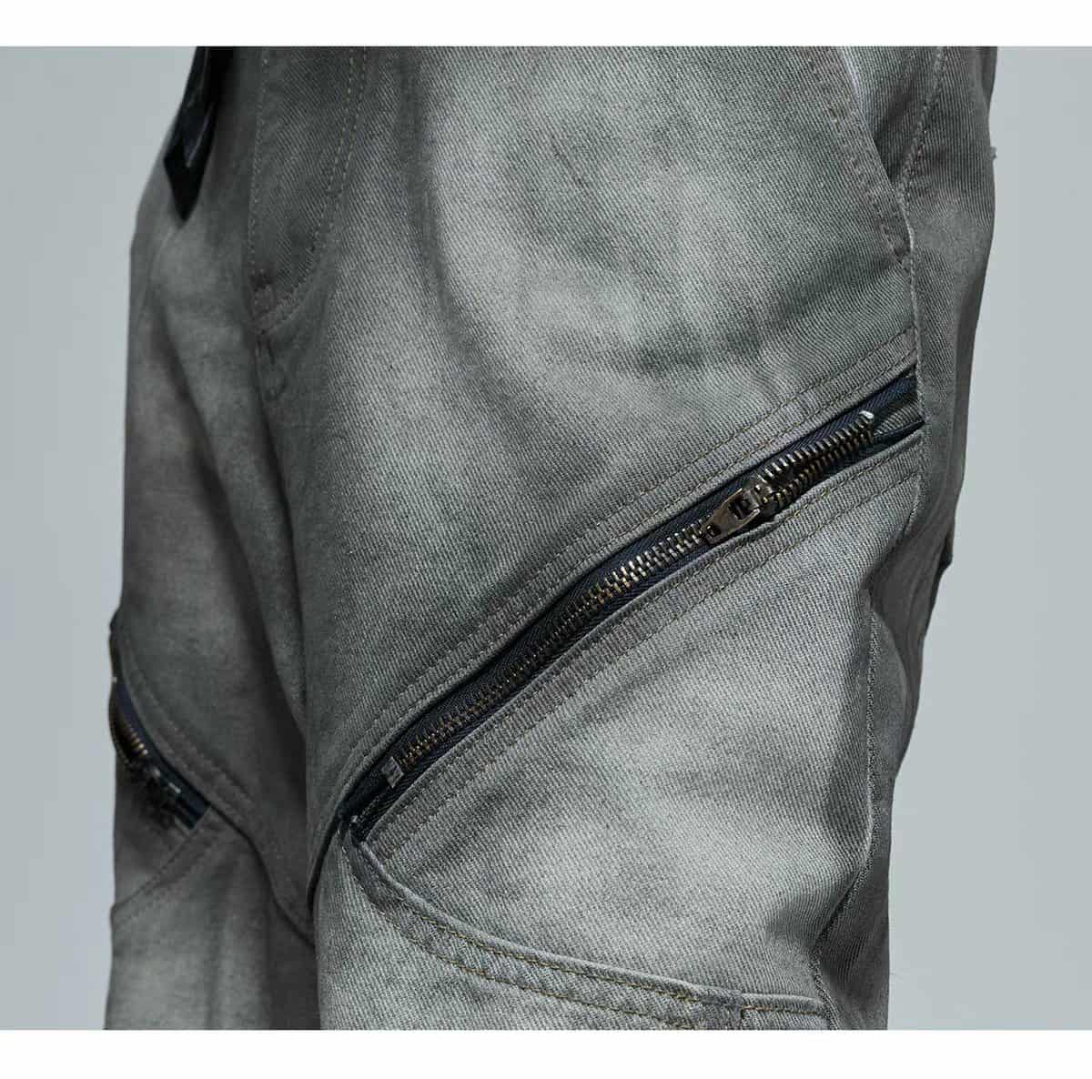 Multi-Zipped Contrast Faded Denim Jacket & Jeans Set