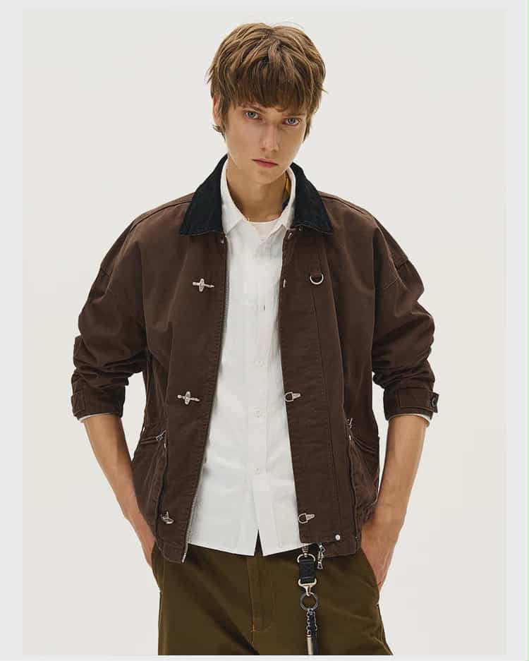 Contrast Collar Fireman Clasp Jacket