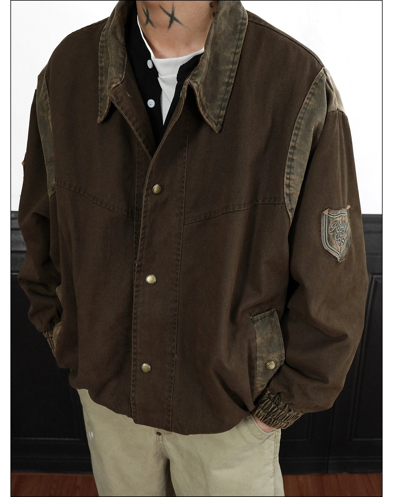 PU Leather Patched Buttoned Jacket