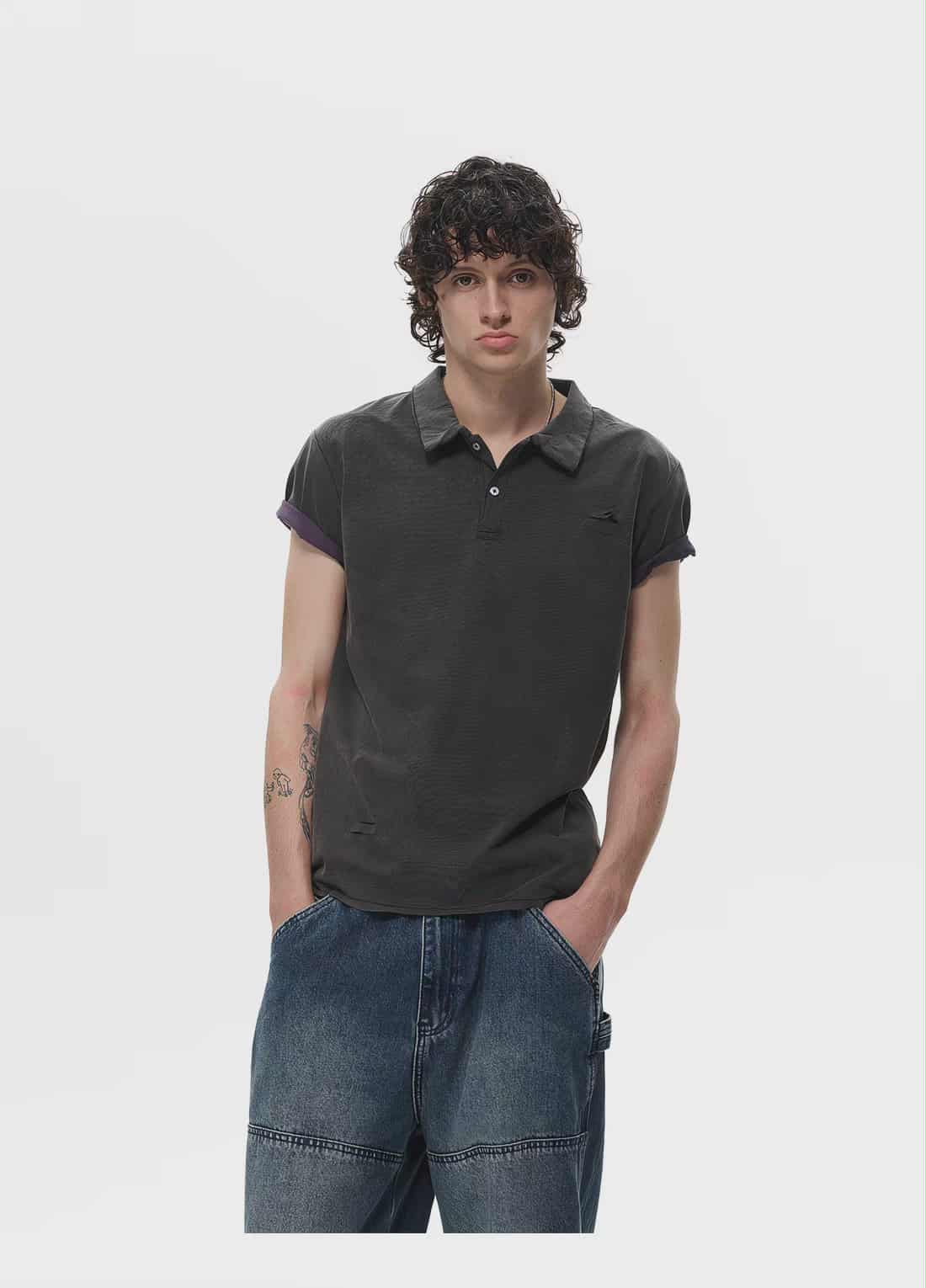 Double-Sides Distressed S/S Polo