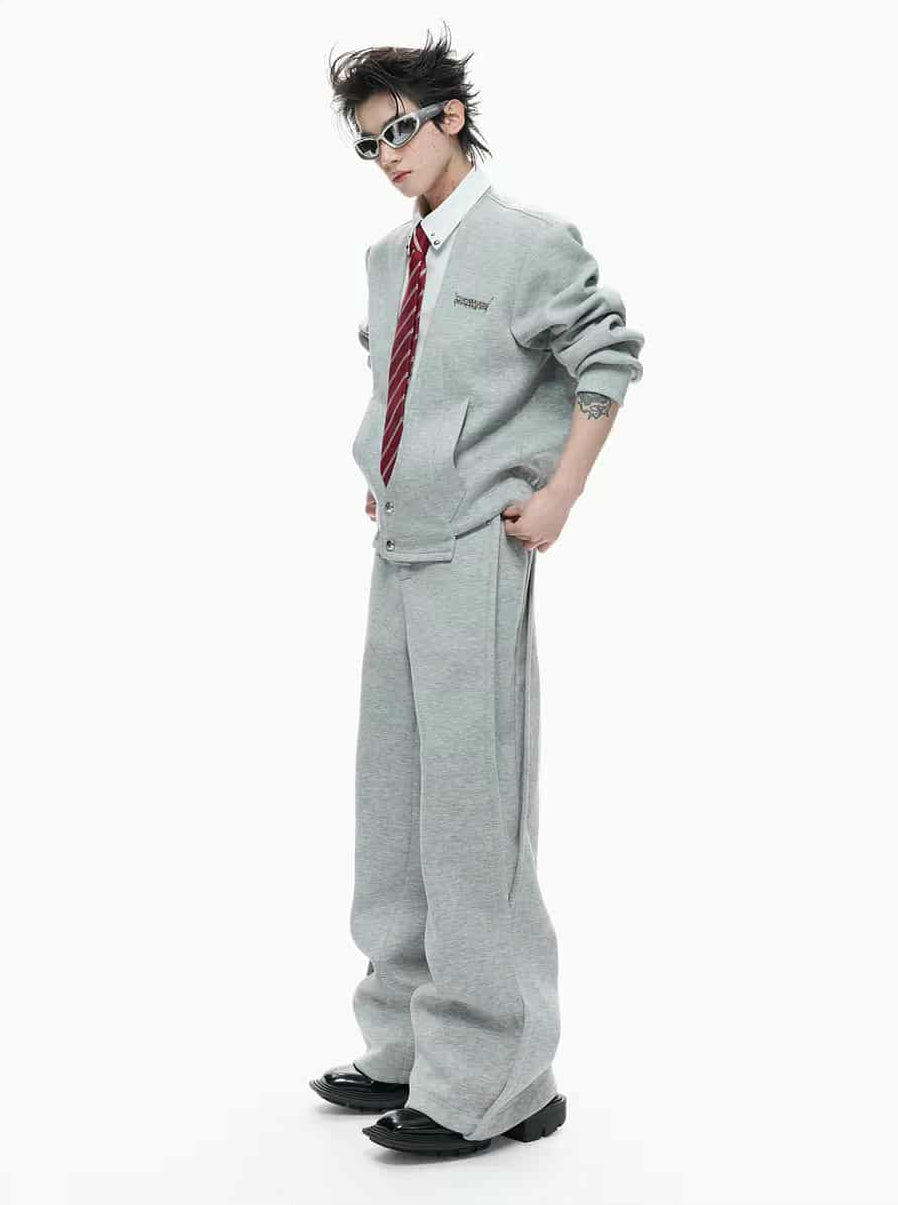 Shirt Layered Cardigan & Structured Sweatpants Set