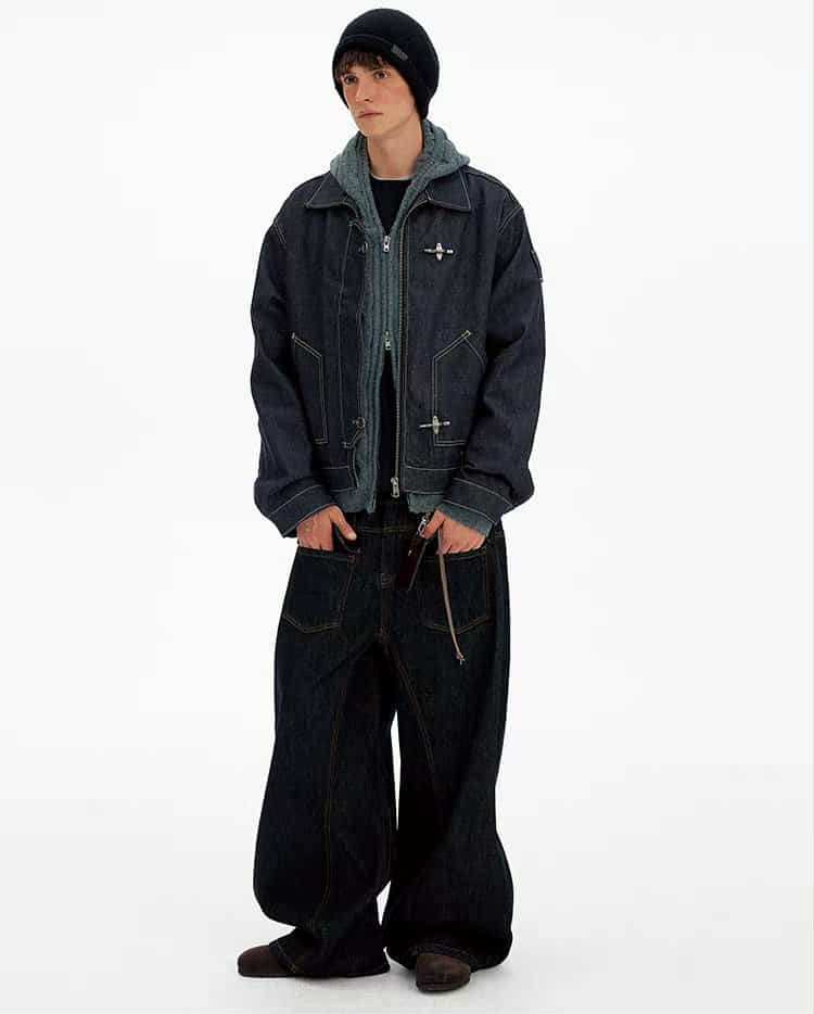 Topstitched Fireman Clasp Denim Jacket