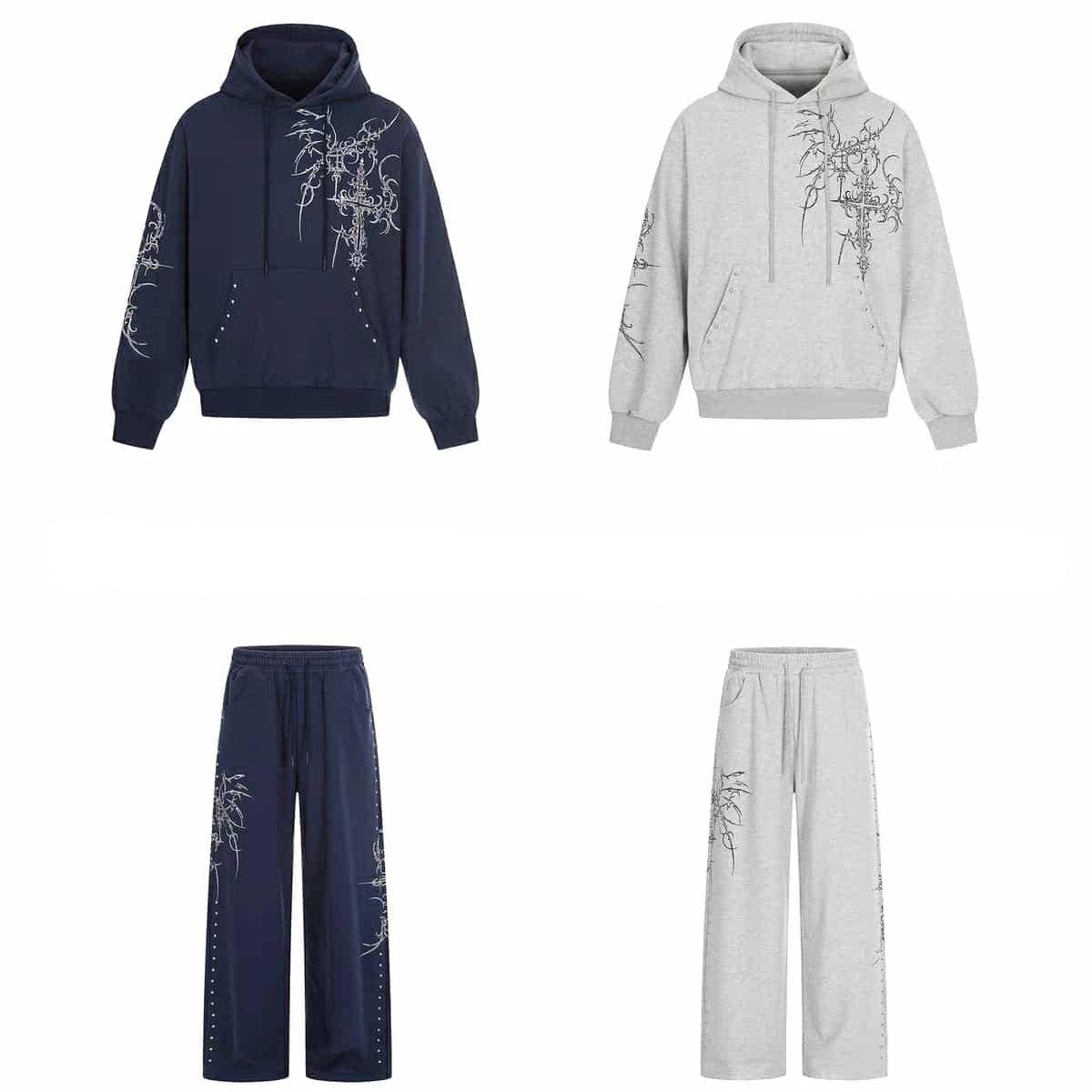 Gothic Graphic Print Hoodie & Drawstring Sweatpants Set