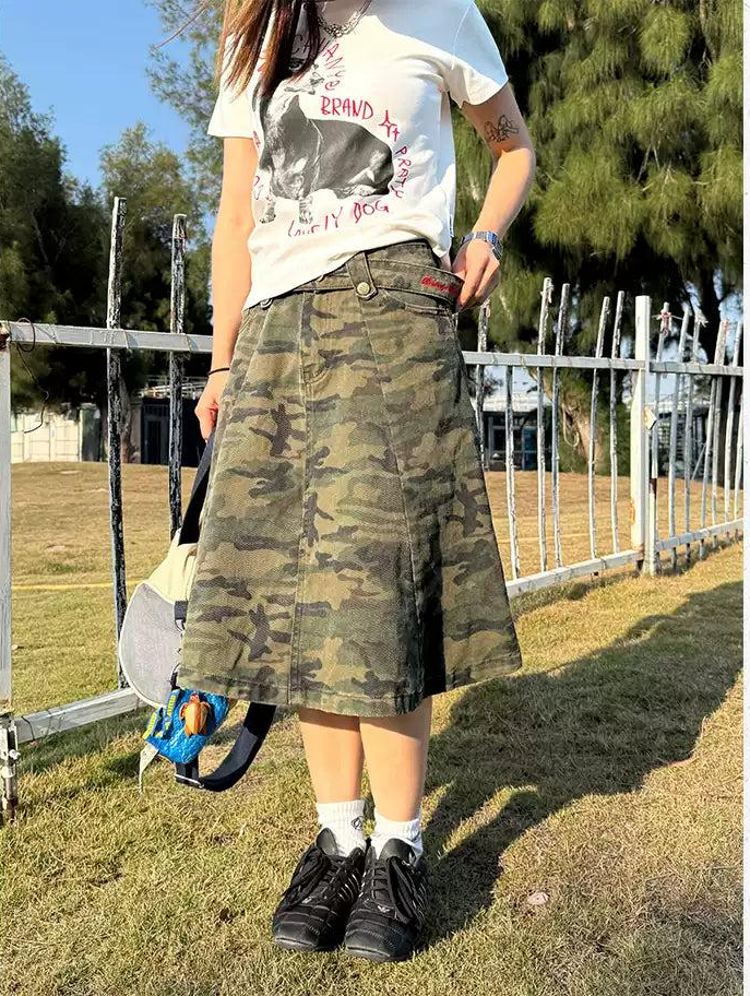 Washed Camouflage Skirt