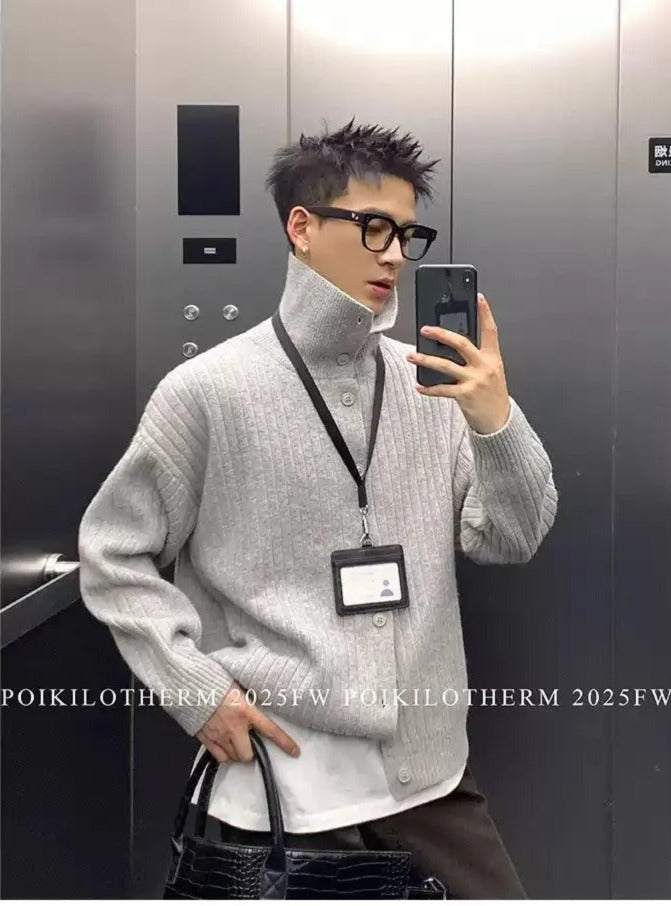 Textured Collar & Button Sweater
