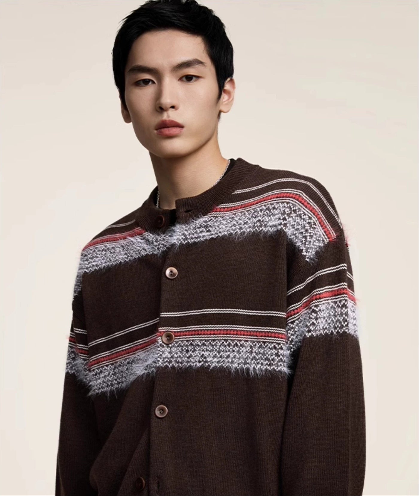 Pattern Blocks Buttoned Knit Cardigan
