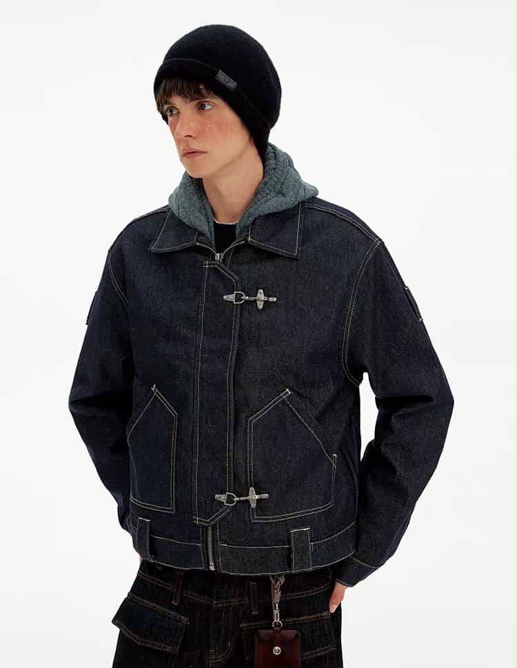 Topstitched Fireman Clasp Denim Jacket