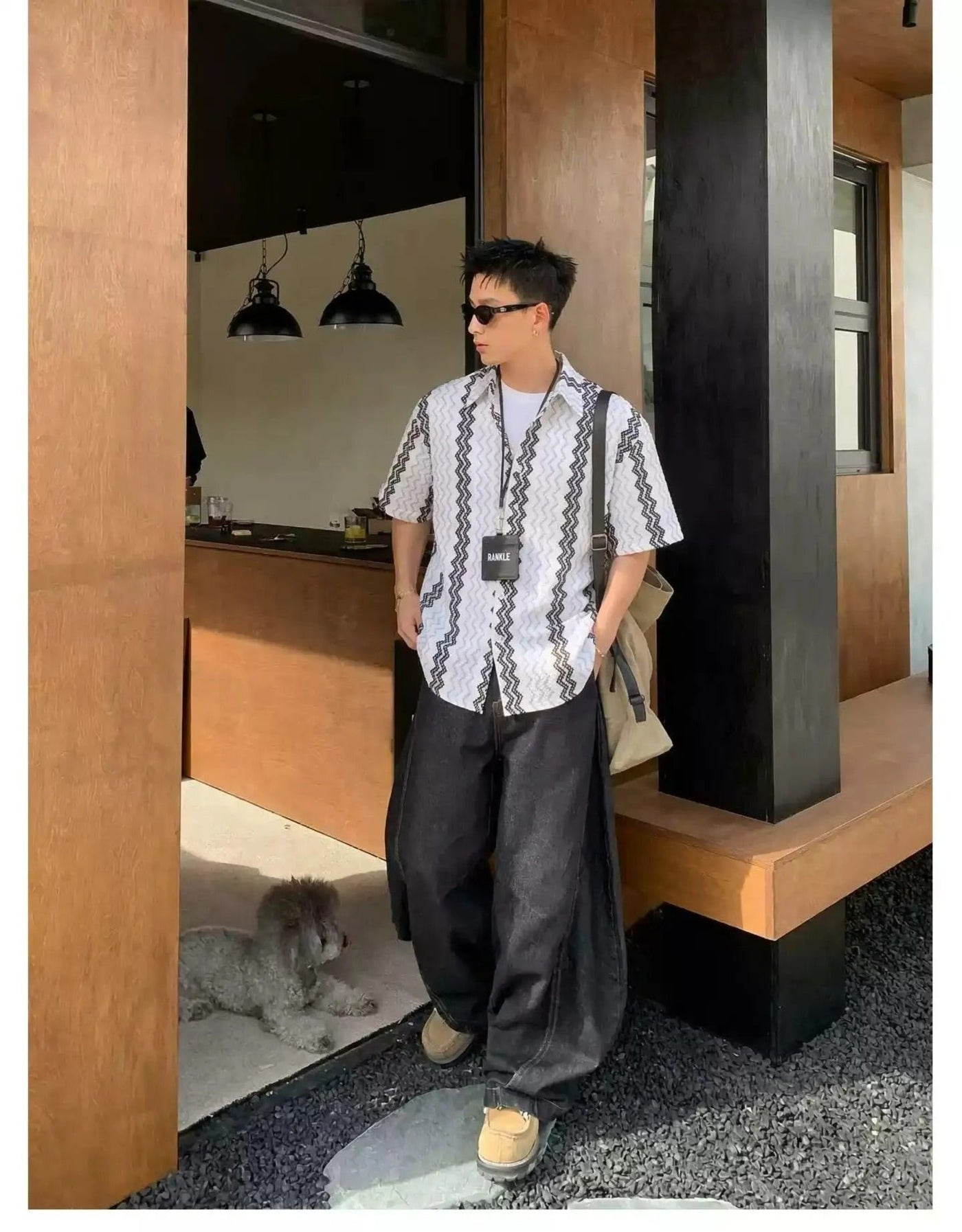 Zig-Zag Pattern Button-Down Shirt