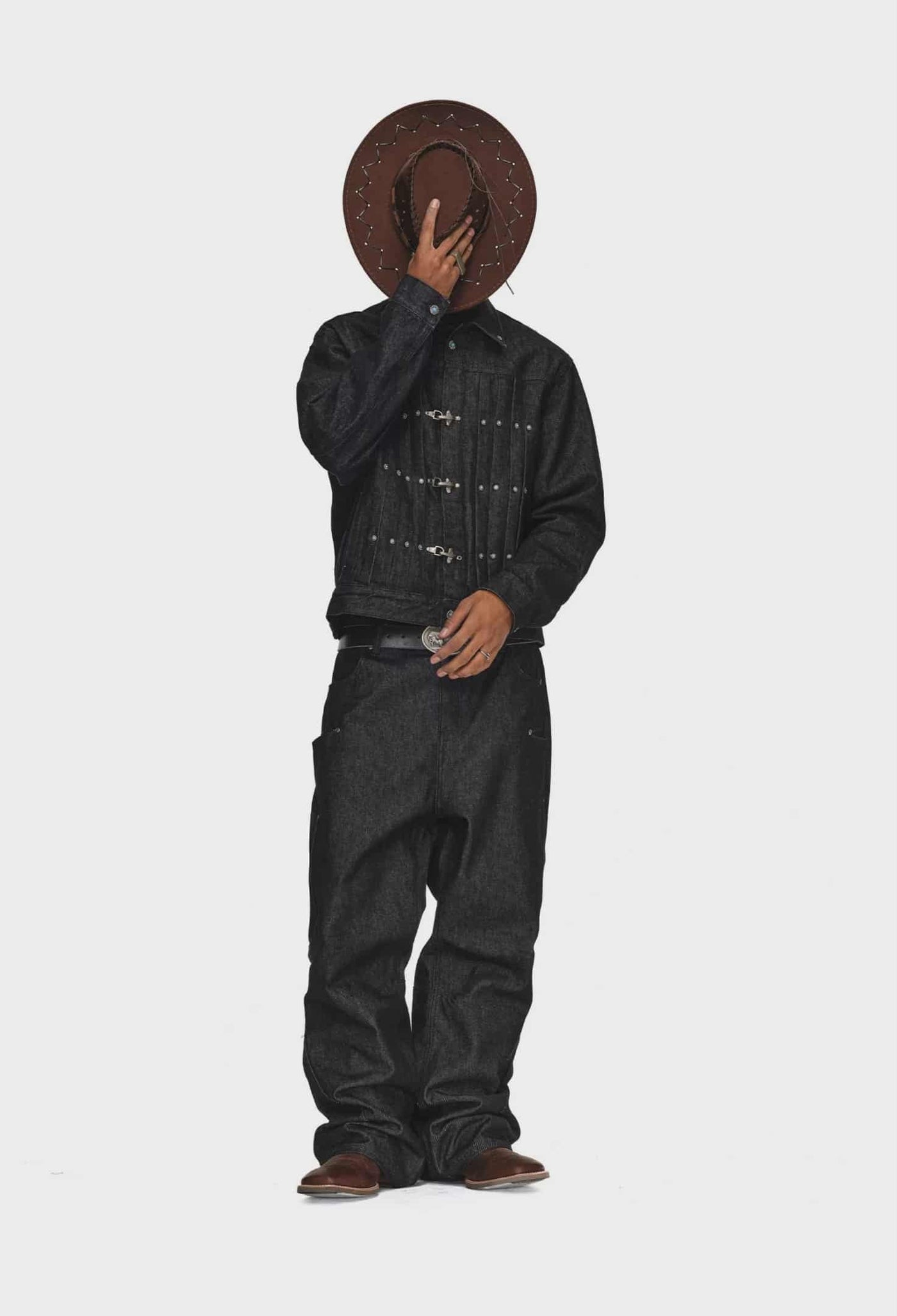 Retro Color Pleated Fireman Clasp Denim Jacket