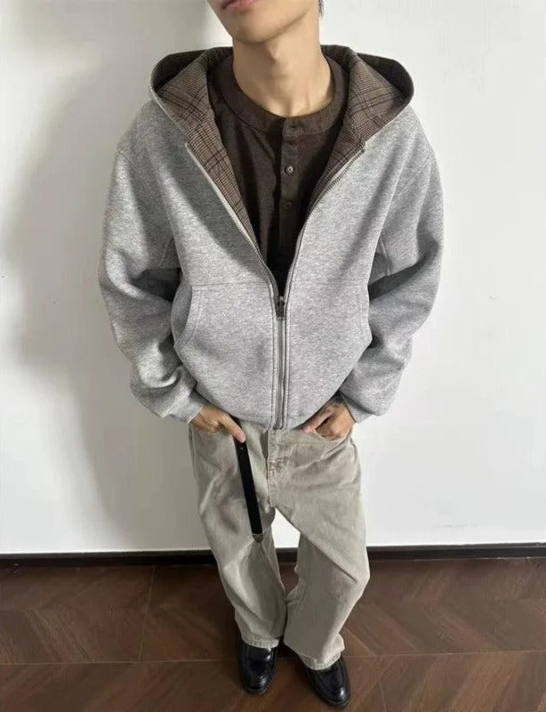 Reversible Plaid Zip-Up Hoodie
