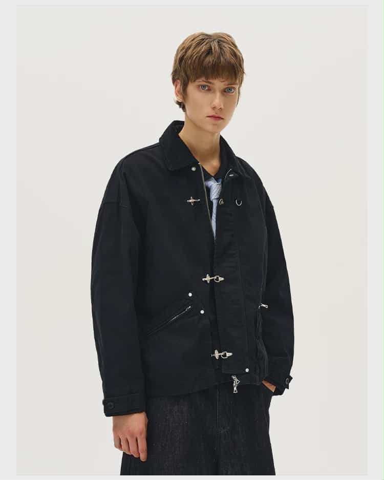 Contrast Collar Fireman Clasp Jacket
