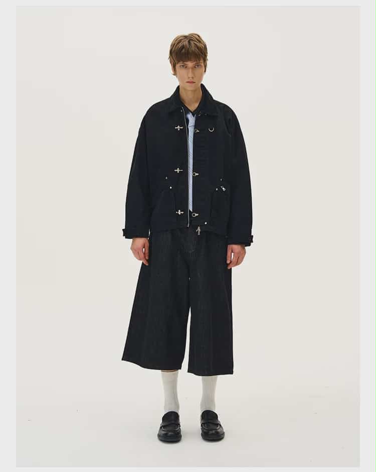 Contrast Collar Fireman Clasp Jacket