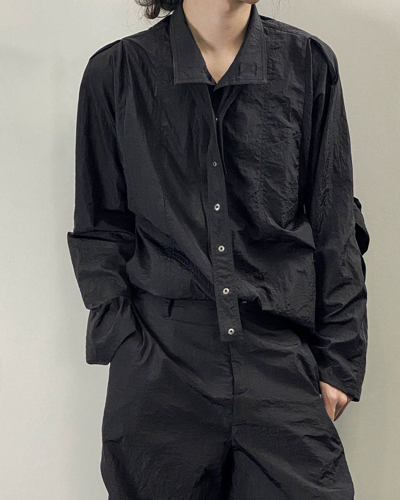 Stand Up Collar Buttoned Long Sleeve Shirt