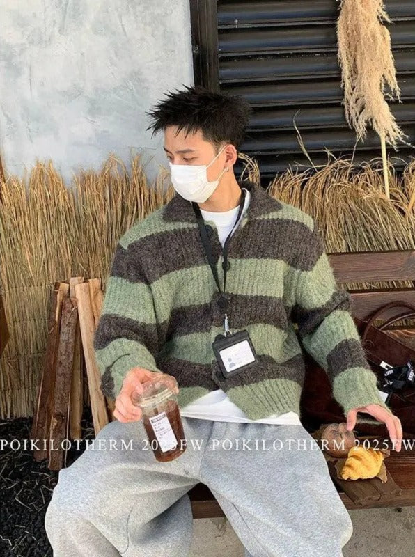 Fuzzy Knit Striped Cardigan