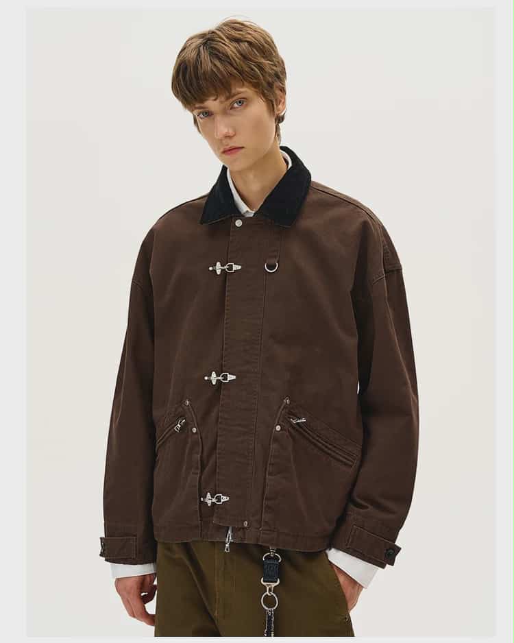 Contrast Collar Fireman Clasp Jacket