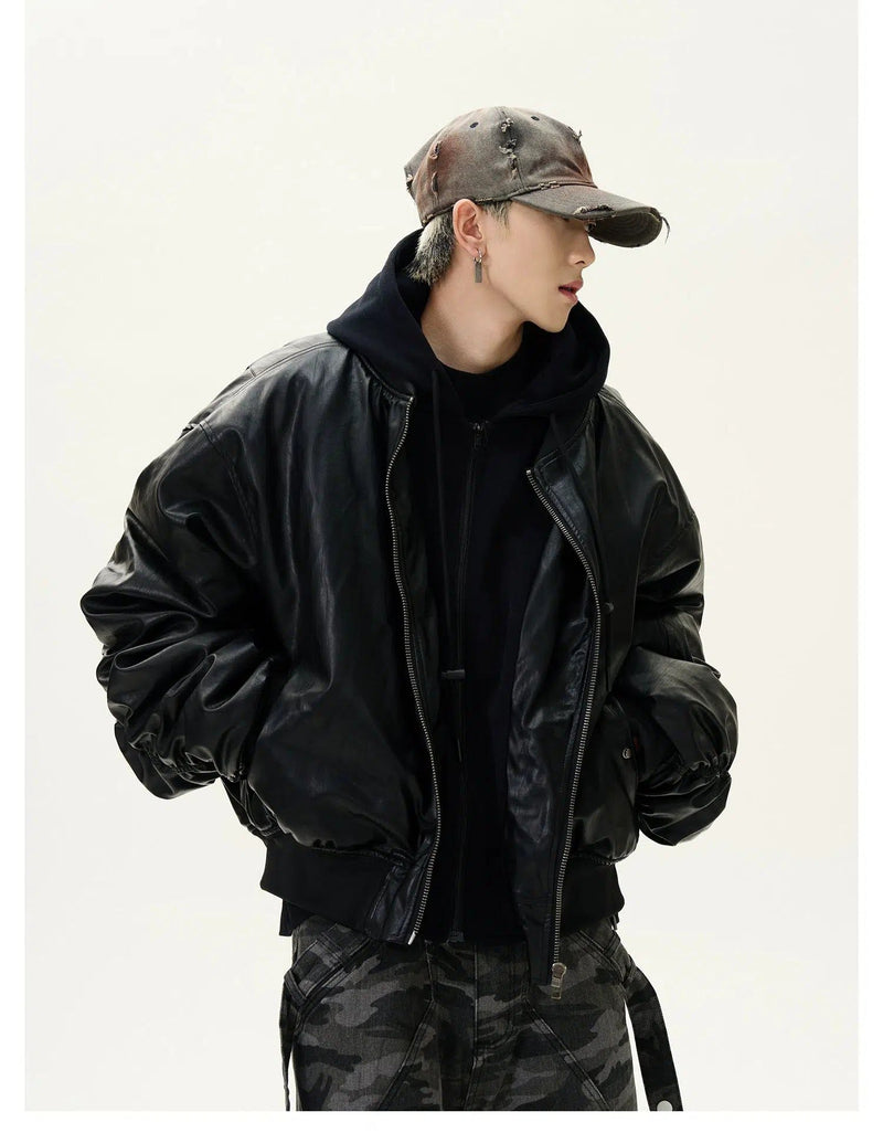 Layered Hooded PU Leather Jacket