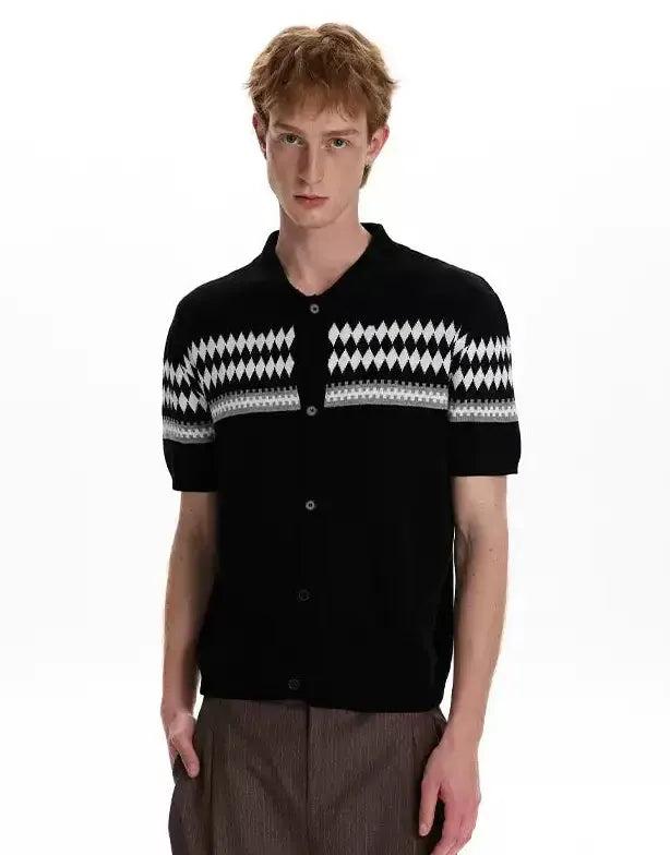 Argyle Pattern Buttoned Sweater