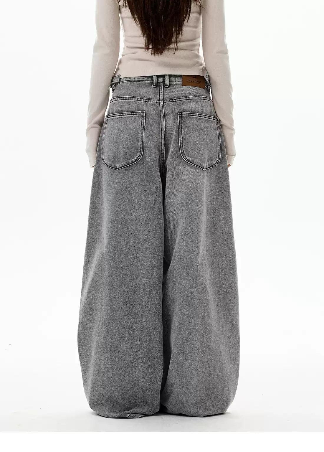 Waist Strap Pleated Loose Jeans