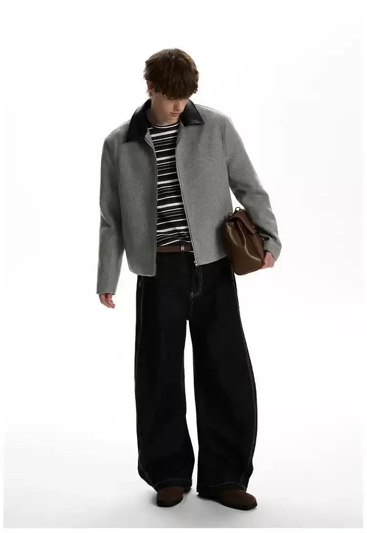 PU Leather Collar Boxy Jacket