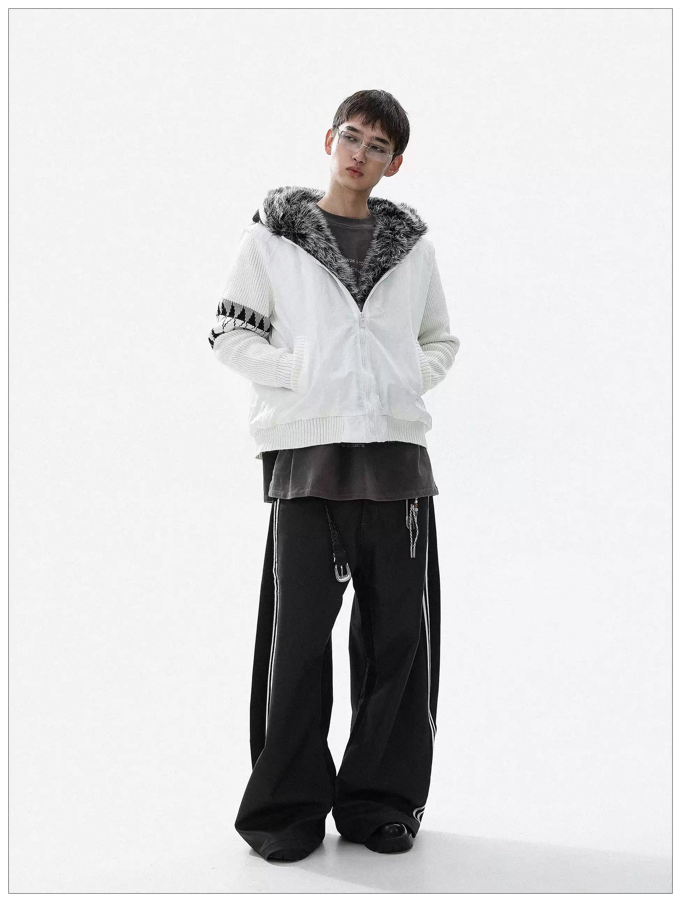 Fur-Trim Spliced Detail Padded Jacket