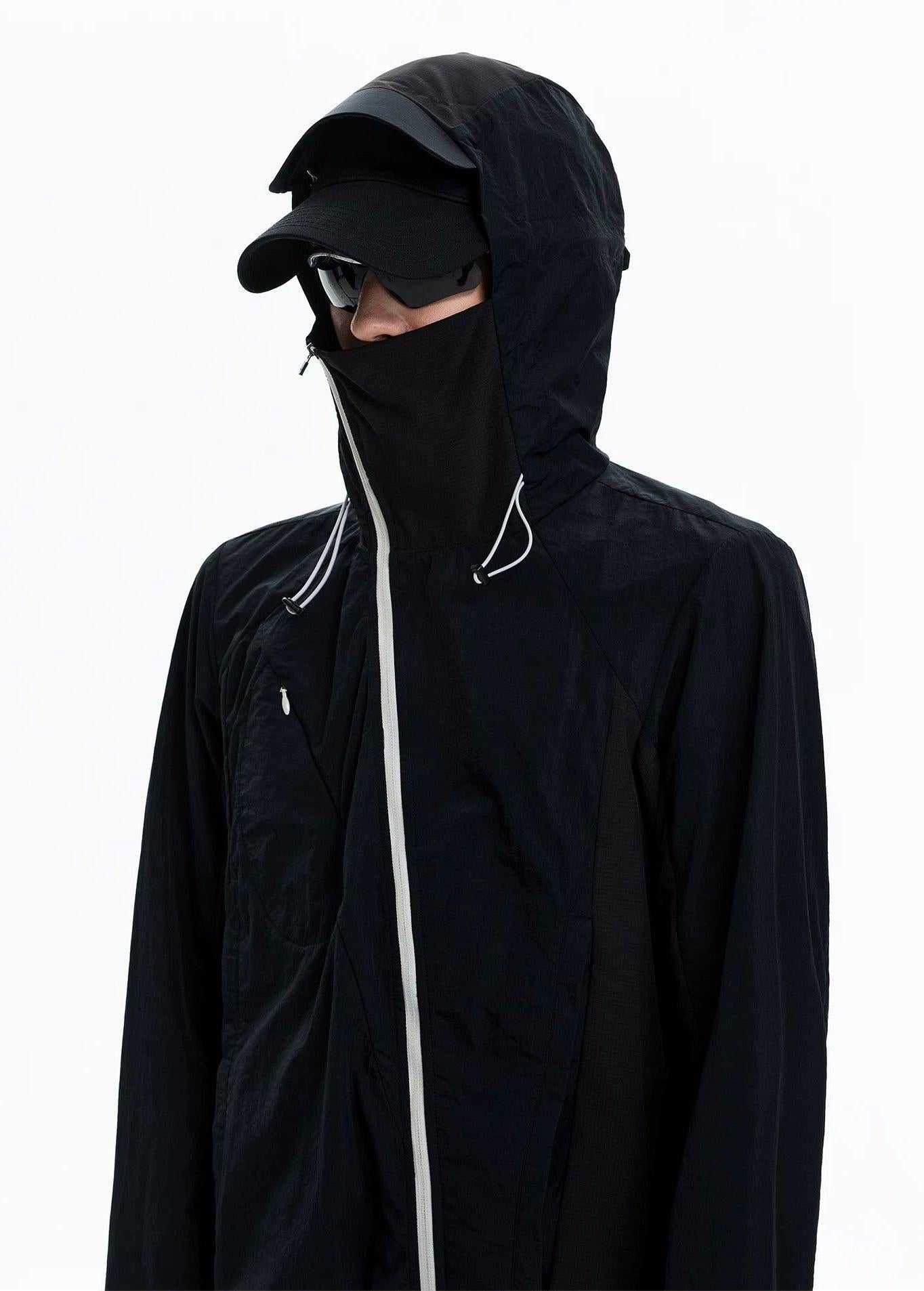 Curved Contrast Zip-Up Jacket
