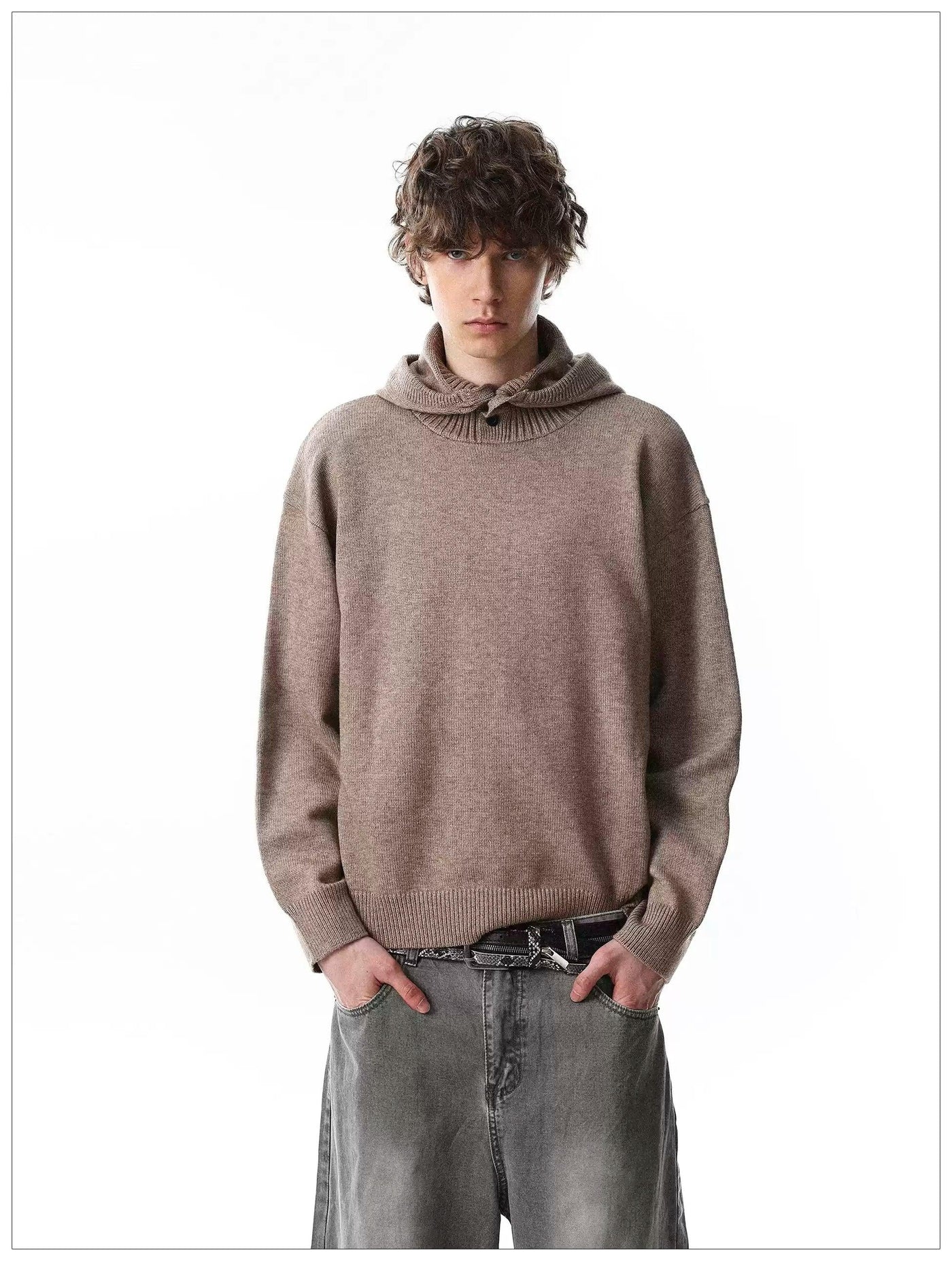 Solid Color Ribbed Knit Hoodie
