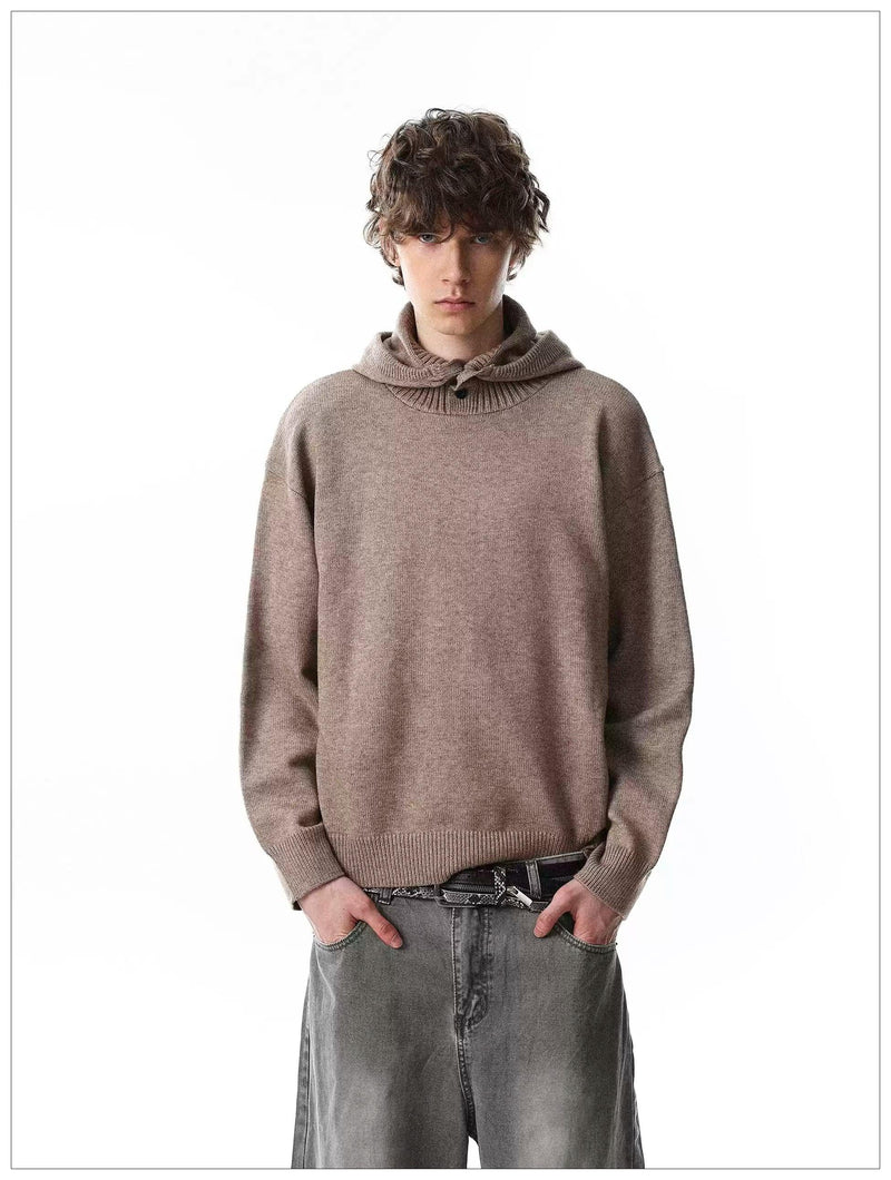 Solid Color Ribbed Knit Hoodie
