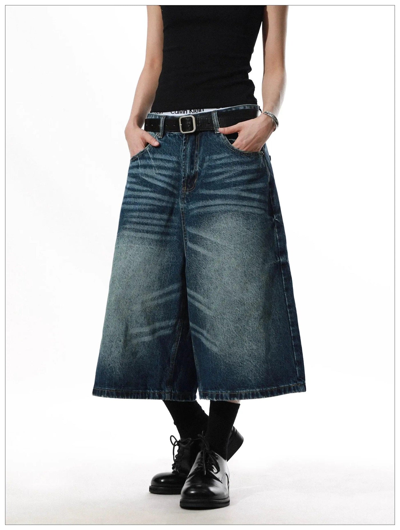 Whisker Faded Denim Shorts