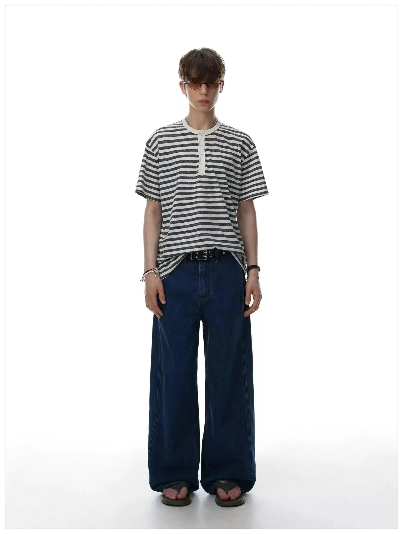 Striped Henley Collar T-Shirt