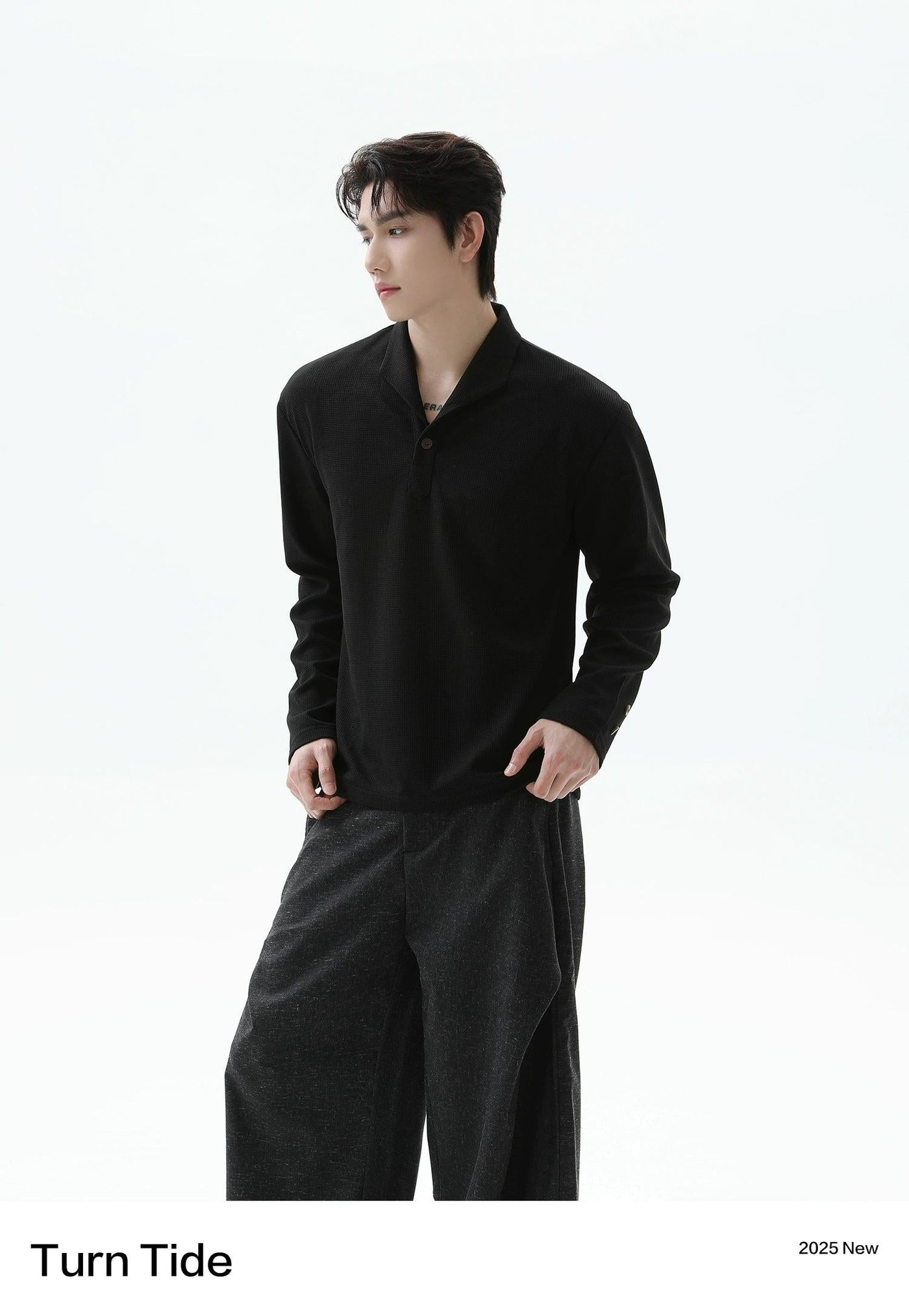 Waffle Textured Long Sleeve Polo