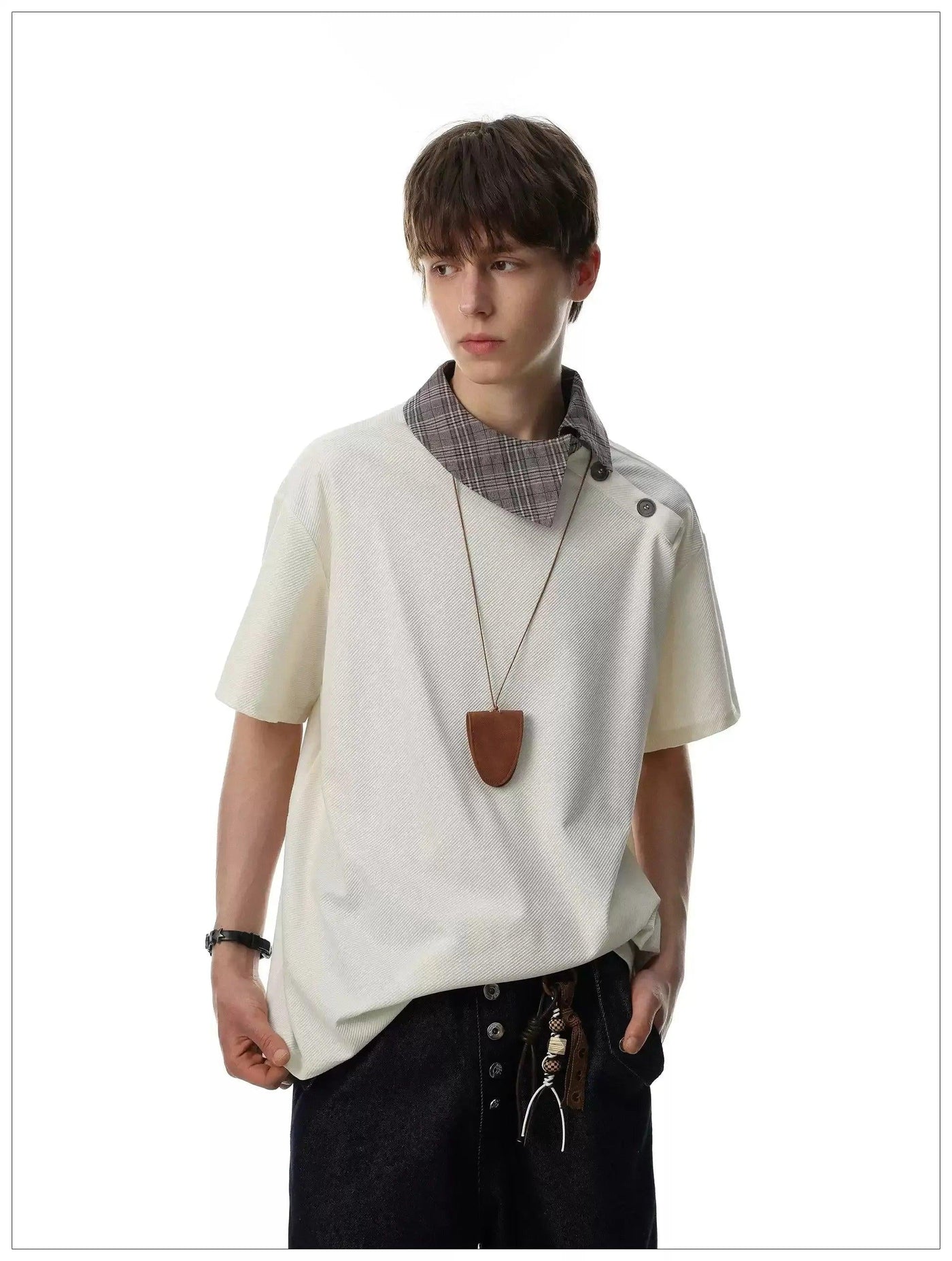 Plaid Collar Spliced T-Shirt