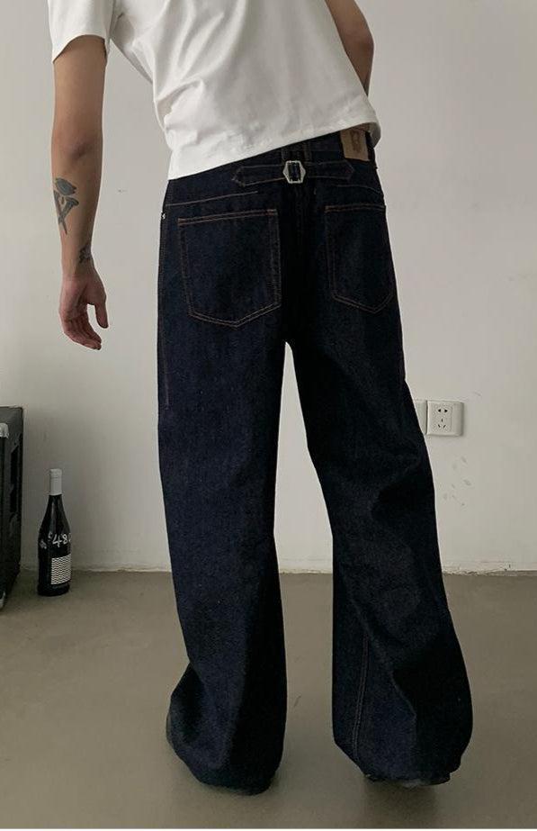 Solid Color Buckle Detail Jeans