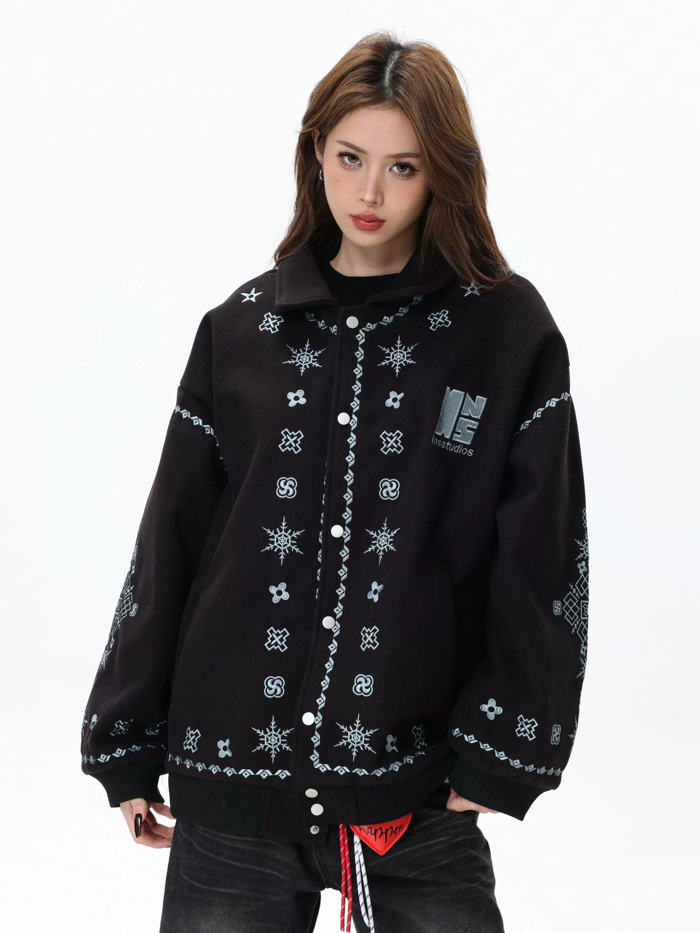 Icon Pattern Stitch Buttoned Jacket