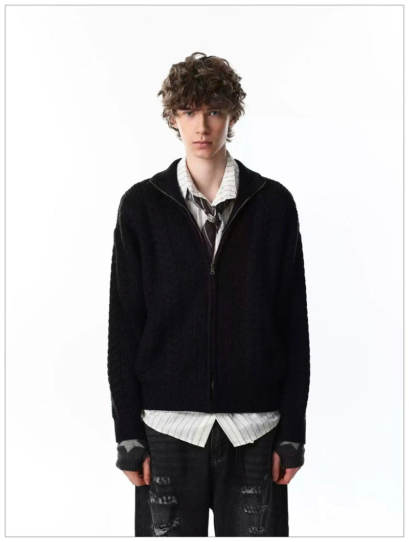 Pattern Knit Zipped Jacket