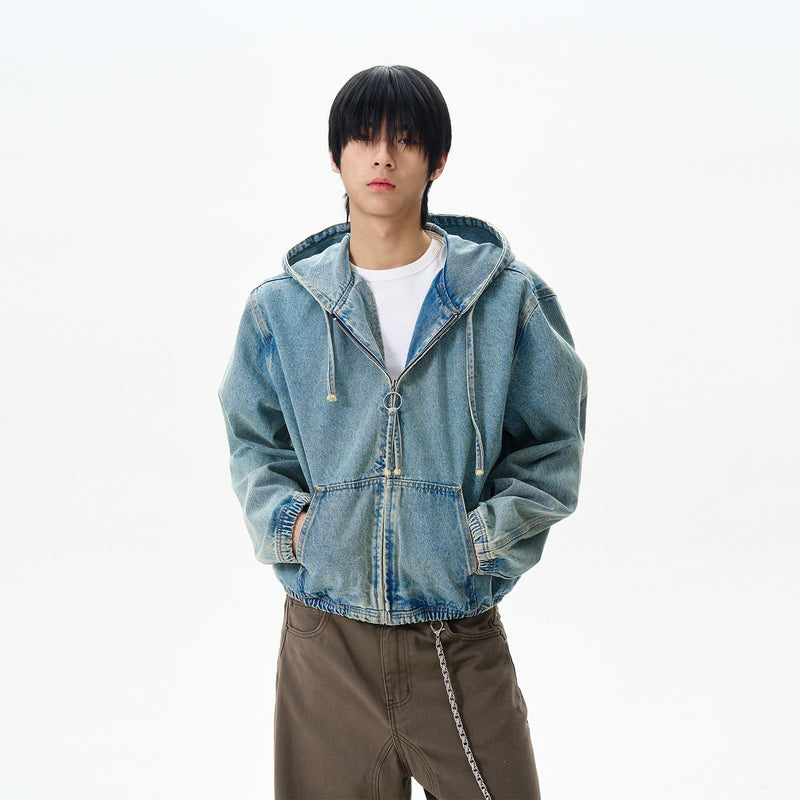 Side Pockets Hooded Denim Jacket