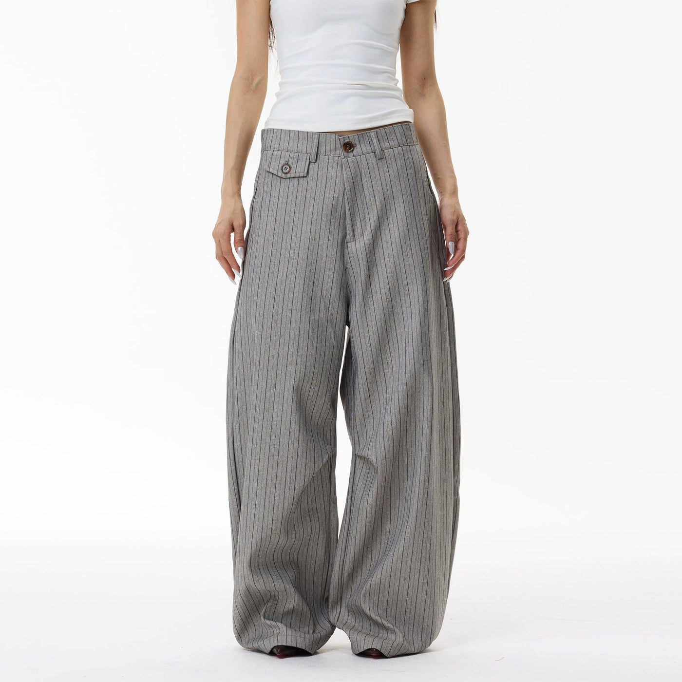 Striped Curved Wide Leg Trousers